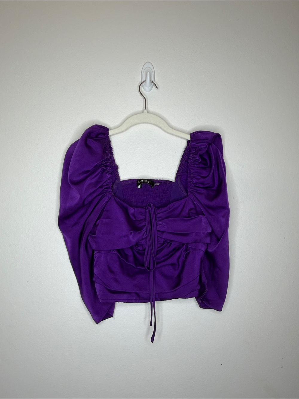 DO+BE Vivid Purple Ruched Tie-Front Square Neck Blouse